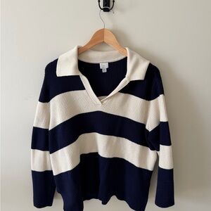 A New Day Navy and Cream V-Neck Sweater